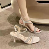Kukombo 2024 French Rhinestone Sandals Fashion Fine Heel High Heel Sandals Women's Summer New Fairy Style Thin High Heels Shoes