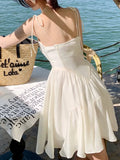 Kukombo Spaghetti Strap Women Summer Elegant Mini Dress Sleeveless Vintage A-Line Party Beach Vestidos Femme Fashion Holiday Cloths
