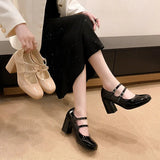 Kukombo 2024 Spring Autumn Women Double Buckle Mary Janes Shoes Patent Leather Dress Shoes High Heels Pumps Retro Ladies Shoe