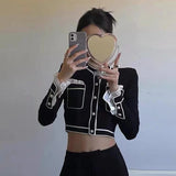 Kukombo Christmas gifts Vintage Knitted Cardigan Women Patchwork Cropped Sweater Jackets Korean Elegant Black Slim Chic Short Knitwear Outwear Tops New