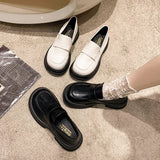 Kukombo Womens Loafers Shoes Female Footwear Oxfords Clogs Platform Casual Sneaker British Style Round Toe Slip-on Dress Leather Retro