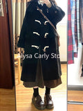 Kukombo Black Horn Button Warm Woollen Coats Women 2023 Winter High Street Korean Long Coat Female Fashion Casual Jacket Outerwear Loose