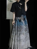 Chinese retro dress clothing, Chinese short-sleeved shirt, horse face skirt suit, summer 2024 women's Hanfu