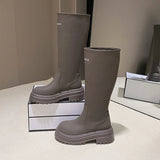 Kukombo Brand Autumn Winter Women's Shoes Green Rubbery Long Boots Black High Boots Camping Rider Boots Chunky Fashion