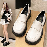 Kukombo Womens Loafers Shoes Female Footwear Oxfords Clogs Platform Casual Sneaker British Style Round Toe Slip-on Dress Leather Retro
