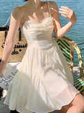 Kukombo Spaghetti Strap Women Summer Elegant Mini Dress Sleeveless Vintage A-Line Party Beach Vestidos Femme Fashion Holiday Cloths