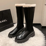 Kukombo Lady Fur Boots Women's Winter Shoes Chelsea Boots Black Leather Boots Plush Warm Platform Chunky Footwear Fashion Designer Botas