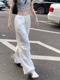 High Waist Straight Cargo Pants For Female Spring 2023 New Loose Wide Leg Pants American Street Drawstring Casual Korean Style