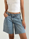 Kukombo Women's Y2k Baggy Denim Shorts Knee Length Loose Solid Color Wide Leg Raw Hem Vintage Bermuda Shorts with Pockets  Summer
