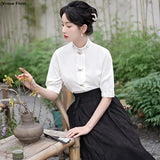 2024 New Woman Ming Dynasty Hanfu Horse Face Skirt Chinese Traditional Hanfu Costume Stand Collar Vintage Pleats Skirt Black