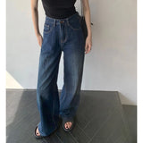 Kukombo Streetwear Women High Waist Jeans Korean Fashion All Match Loose Wide Leg Pants Spring Female Straight Denim Trousers New
