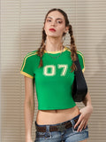 Kukombo Baby Tees for Women Y2k Graphic Tops Numbers Print Short Sleeve Crop Tops 90s T-Shirt Vintage Clothes Streetwear