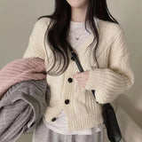 Kukombo Soft Knit Button Front Cardigan Cozy Long Sleeve V-Neck Cable-knit Women's Sweaters Korean Fashion Vintage Outfit