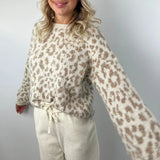 Kukombo Women Leopard Print Sweater Long Sleeve Losse Fit Knitted Pullover Printed Crewneck Basic Knit Jumper Tops Vintage