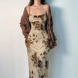 Kukombo Vintage Evening Floral Bodycon Dress Woman Summer Clothes Sexy Sleeveless Elegant Party Long Dresses for Womens Aesthetic 2024