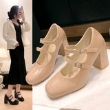 Kukombo 2024 Spring Autumn Women Double Buckle Mary Janes Shoes Patent Leather Dress Shoes High Heels Pumps Retro Ladies Shoe