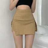Kukombo Korean Women Mini Skirts Casual Fashion High Waist Slit A Line Skirt Streetwear All Match Female Zipper Slim Hakama New