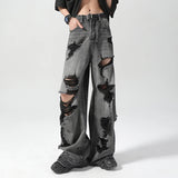 Women Oversize Jeans Harajuku Aesthetic Baggy Ripped Denim Trousers Y2k Wide Jean Pants Vintage 2000s Trashy Emo Gothic Clothes