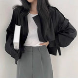 Kukombo Women Korean Streetwear Jacket Fashion Casual Button Cropped Outwear Harajuku Female All Match Bandage Coats Spring New