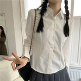 Kukombo Korean Women Lace Up Shirts Spring Fashion Streetwear Female Slim Long Sleeve Tops Y2K Casual All Match Solid White Shirt