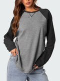Kukombo Y2k Contrast Long Sleeves Waffle Sweatshirt Korean Fashion Style O-neck Tshirt For Women Vintage Loose-fit T-shirts Ladies Tee