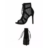 New Fashion Show Black Net Fabric Cross Strap Sexy High Heel Sandals Woman Shoes Pumps Lace-up Peep Toe Sandals Casual Mesh
