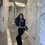 Kukombo Christmas gifts Vintage Knitted Cardigan Women Patchwork Cropped Sweater Jackets Korean Elegant Black Slim Chic Short Knitwear Outwear Tops New