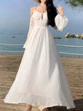 Kukombo Women White Backless Long Dress Summer Off Shoulder Runway Vestidos Korean Chic A-line Sundress Holiday Beach Clothes