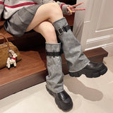 Kukombo Flats Women Mid Calf Chelsea Boots Fashion Platform Cowboy Shoes New 2024 Winter Designer Motorcycle Boots Trend Femme Zapatos