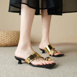 Kukombo Summer Slippers Fashion Women's Metal Decorative Stiletto Heels Sliding Ladies Outdoor Dress Party Flip-flops Clip Toe Sandals