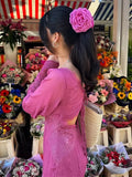 Kukombo Chiffon Pleated Long Sleeve Maxi Dress (PRE-ORDER)