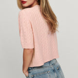 Kukombo Women Fashion Cashmere Cardigan Solid Color Button Down Short Sleeve Sweater Summer Casual Soft Knit Tops Y2K Clothes