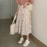 Kukombo White Floral Skirts for Elegant Women Clothing Korean Fashion Harajuku Casual A-LINE High Waist Summer Midi Woman Skirt 2024