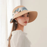 Kukombo Women's summer Korean version sun hat with bow decoration for outings, sun hat for sun protection, beach beach grass cap