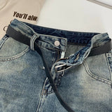 Kukombo Retro Women Denim Skirts American Casual Belt Mini Skirt Streetwear High Waist Female A Line Jeans Skirts Spring New