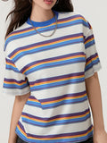Kukombo Womens Tops Oversized Striped T-Shirts Short Sleeve Crew Neck Color Block Basic Shirt Summer Going Out Tops Tee
