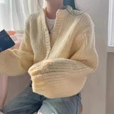 Kukombo Autumn Women Cardigan Sweater Fashion Korean All Match Loose Knitted Coats Casual Female Streetwear Cropped Jacket New