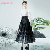 High Quality Embroidered Traditional Horse-Face Skirt Long Sleeve Stand Collar Shirt Hanfu Women Black Chinese Clothing