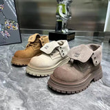 Kukombo Two-wear women Boots Women's  New Spring and Autumn Retro British Style High-top Thick-soled Nubuck Leather Ankle Boots