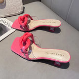 Kukombo Crystal Clear Transparent Slippers Female Shoes Middle Heels Comfortable New Summer Women Shoes Woman Fashion Cool Mules Slides