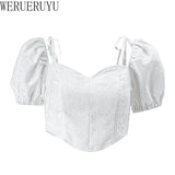 Kukombo White Sexy T Shirt Short Sleeve Y2k Vintage Crop Top Womens Clothing Lace-up Backless Lace T-shirts for Women 2024 Summer Outfit