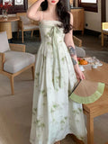 Kukombo 2023 Winter Sexy Floral Strap Dress Women Elegant Vintage Party Long Fairy Dresses Female Korean Slim Sweet Evening Casual Dress