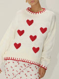 Kukombo Chic Love Heart Printed O-neck Knitted Sweaters Cute Sweet Long Sleeves Women's Pullover Autumn Ladies Y2k Street Knitwears