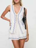 Kukombo Women Sun Palm Trees Graphic Print 2 Piece Vest Set Y2K V Neck Tie Front Vest and Shorts Set Summer Sleeveless Lounge Outfits