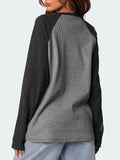 Kukombo Y2k Contrast Long Sleeves Waffle Sweatshirt Korean Fashion Style O-neck Tshirt For Women Vintage Loose-fit T-shirts Ladies Tee