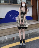 Kukombo Sling Summer Dress Vintage Plaid Lace Puffy Dress Bow Tie Sweet And Cute Casual High Waist Mini Beach Party Dress 2023 New