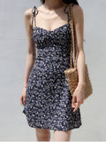 Kukombo Bandage Floral Spaghetti Strap Dress Womens Y2k Clothes Sleeveless Mini Fashion Summer Short Party Backless Dresses for Women