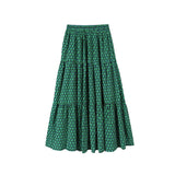 Kukombo Print Maxi Skirt Women's Green Chain Elastic Waist Tiered Flared Long Skirt Spring Summer Boho Vacation Beach Outfit