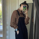 Kukombo Korean Women Streetwear Shirts Fashion All Match Female Loose Long Sleeve Top Casual Buttons Solid Coffee Shirt Spring New
