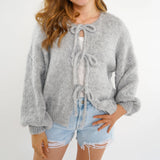 Kukombo Women Y2k Tie Front Knitted Cardigan Sweater Long Sleeve Open Front Oversized Cardigan Knitwear Tops Streetwear